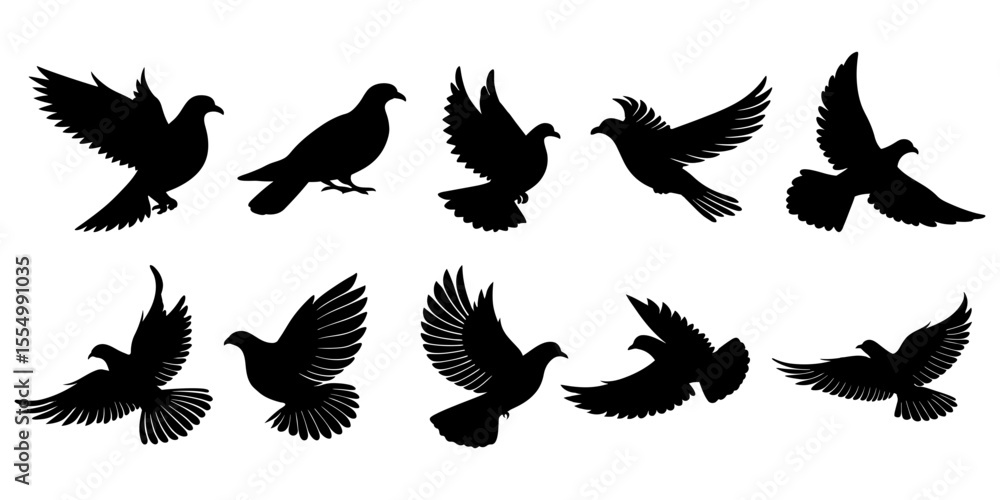 Obraz premium Silhouettes of doves in various poses