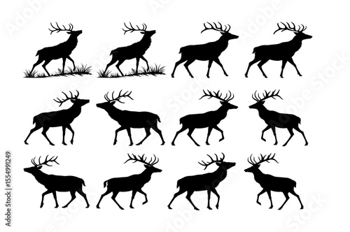 Silhouette deer in various poses and views