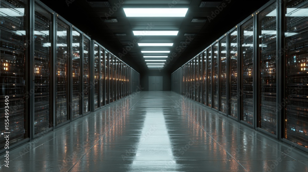 Server room in data center or server room data center. Hosting services. 3d rendering. Server room in data center or server room data center. Hosting services. 3d rendering.