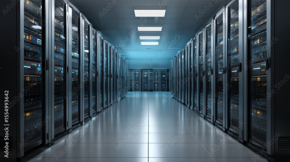 Server room in data center or server room data center. Hosting services. 3d rendering. Server room in data center or server room data center. Hosting services. 3d rendering.