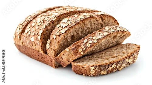 Freshly baked sliced oatmeal bread loaf healthy breakfast food isolated on white