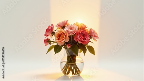 Elegant Rose Bouquet in Glass Vase with Sunlight