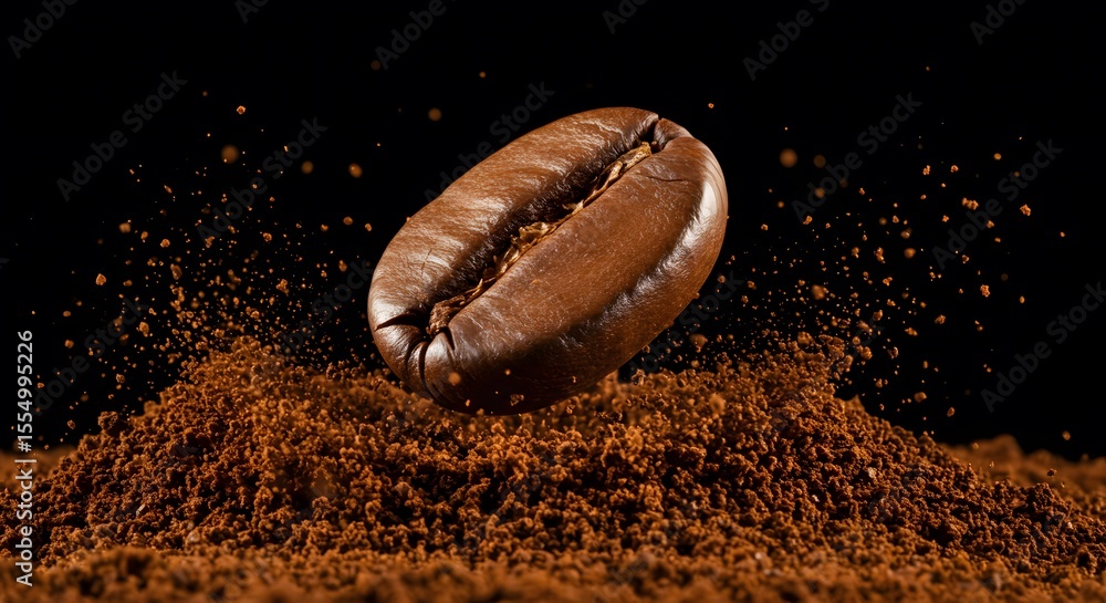 Falling Coffee Beans onto Ground Coffee Falling Coffee Beans onto Ground Coffee