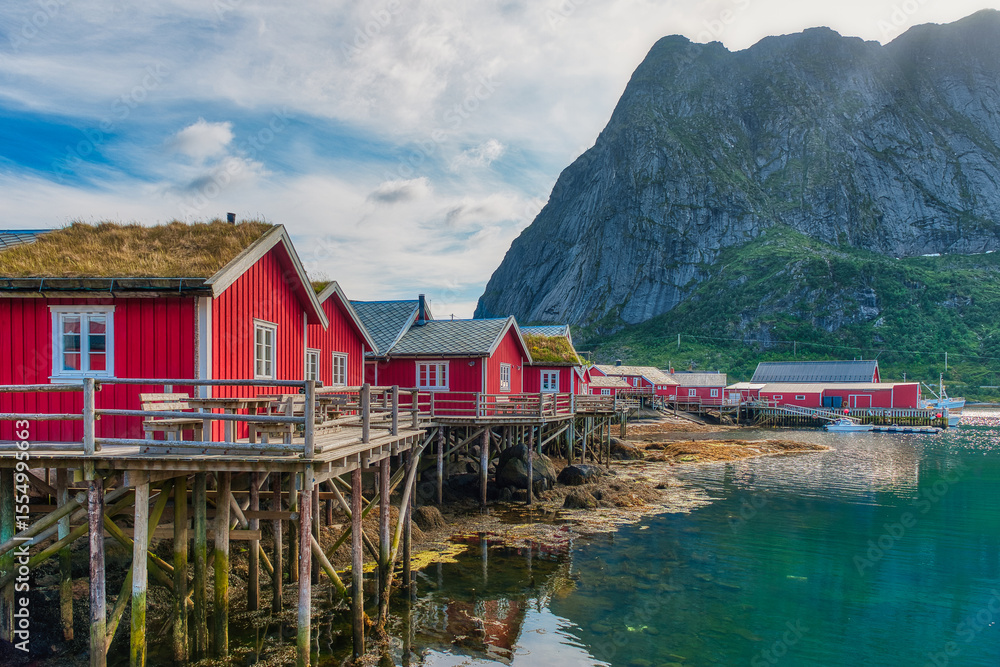 Naklejka premium Reine is a fishing village and the administrative center of Moskenes Municipality, Nordland County, Norway. It is located on the island of Moskenesoya.