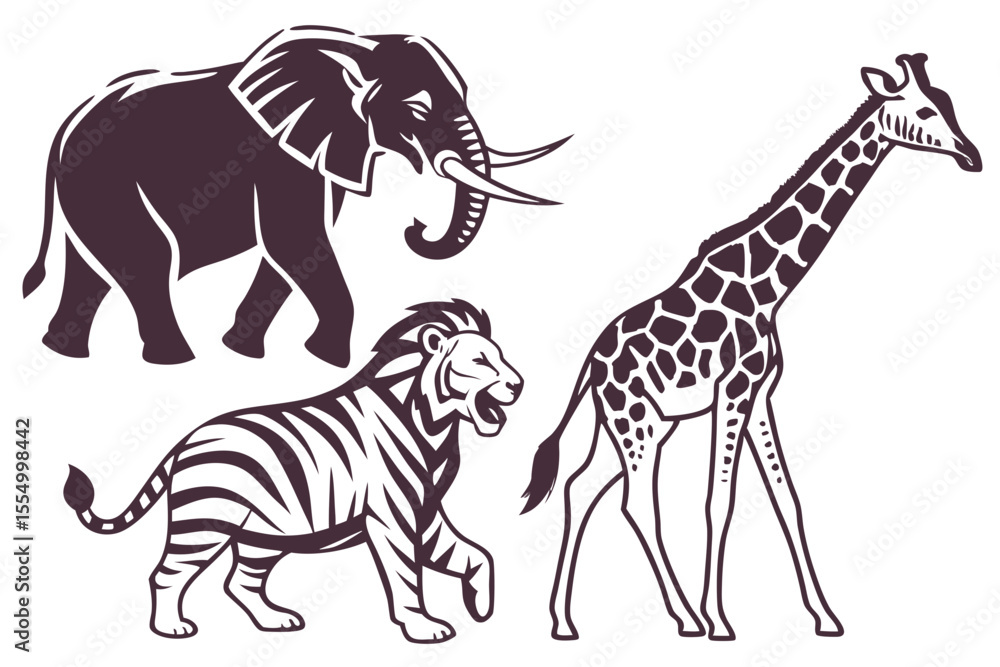 Fototapeta premium zebra and giraffe