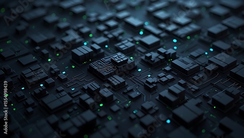 Abstract Digital Grid Futuristic Technology Circuit Board Pattern with Glowing Lights