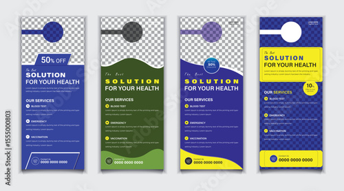 Bundle Medical door hanger, rack card, DL flyer and roll up banner template design