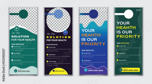 Bundle Medical door hanger, rack card, DL flyer and roll up banner template design
