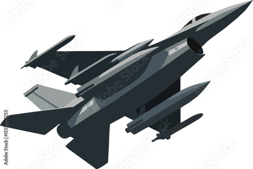 Vector Illustration of a Modern Fighter Jet with Missiles – Military Aircraft in Flight