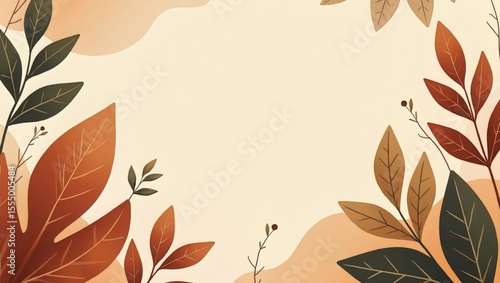 Soft Autumnal Leaves and Organic Shapes Framing a Gentle Cream Background