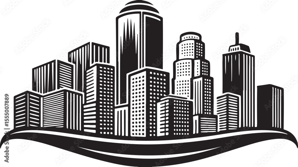 Naklejka premium Urban city skyline vector illustration with modern buildings and downtown skyscrapers