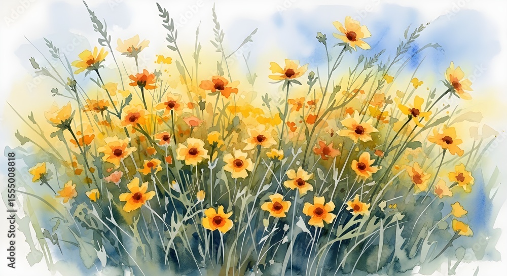 Obraz premium Yellow Flowers watercolour 