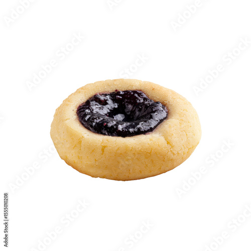 Single Delicious Blueberry Jam Thumbprint Cookie Isolated on Black