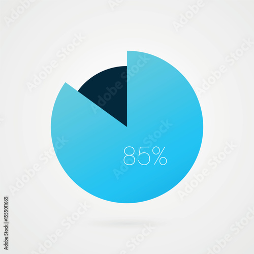 85 percent pie chart. Isolated symbol. Vector gradient element. Infographic sign. Illustration, icon for business, finance, report, web design, download, presentation