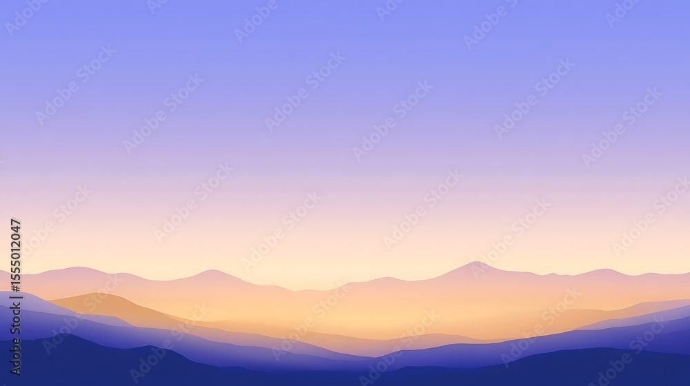 Obraz premium Mountain range silhouette at sunset with soft gradient sky, landscape background illustration