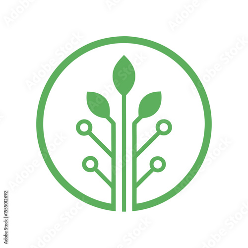 Green plant with circuits inside circle leaf stem
