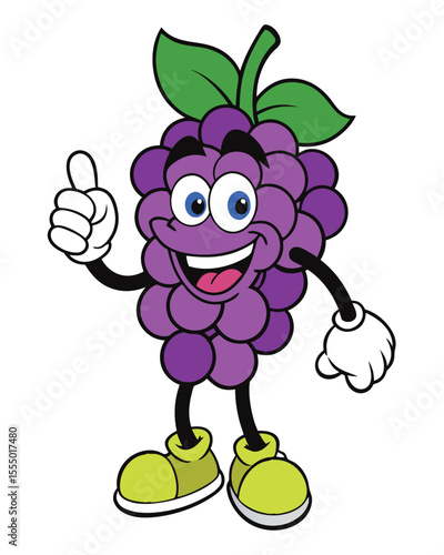 Cartoon grape character giving a thumbs up mascot design illustration