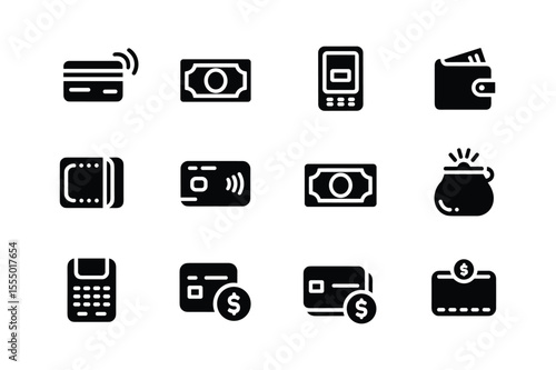 Financial transaction icons credit card money mobile phone wallet contactless payment