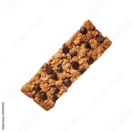 Delicious Chocolate Chip Oatmeal Granola Bar, Isolated on Black Background