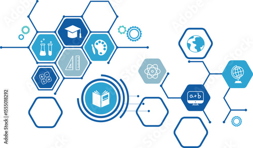 education icon concept: school, college, studying interconnected symbols - vector illustration