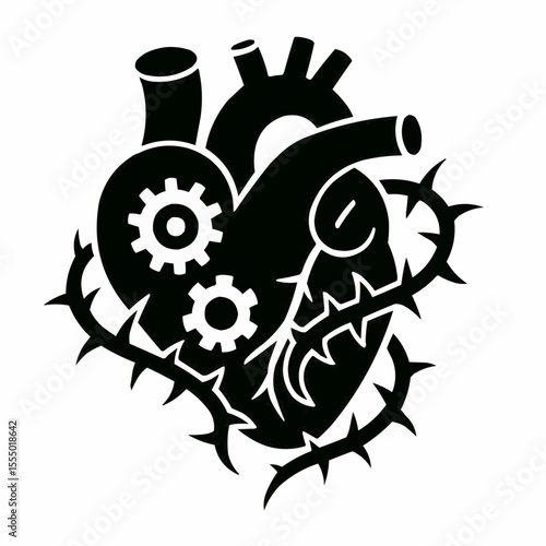 Vector illustration of a black dragon and winged spider with intricate gears and cogs, symbolizing the complex elements of industry and mechanical design