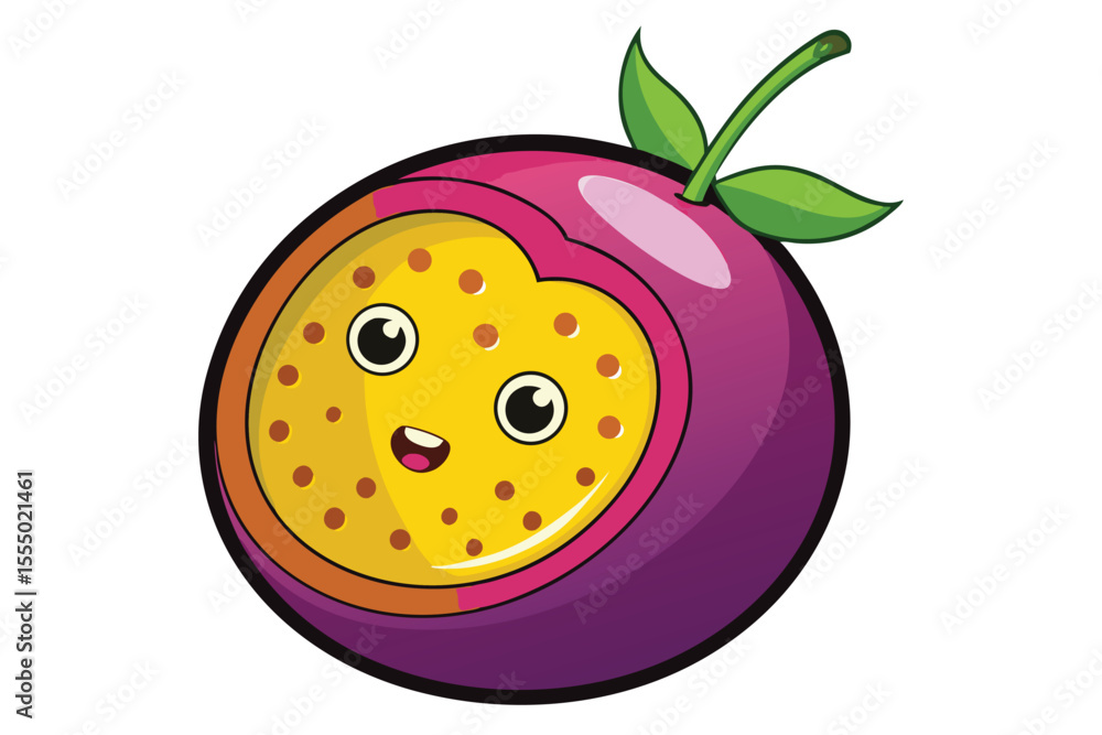 Obraz premium Cute passion fruit cartoon character illustration for kids design element