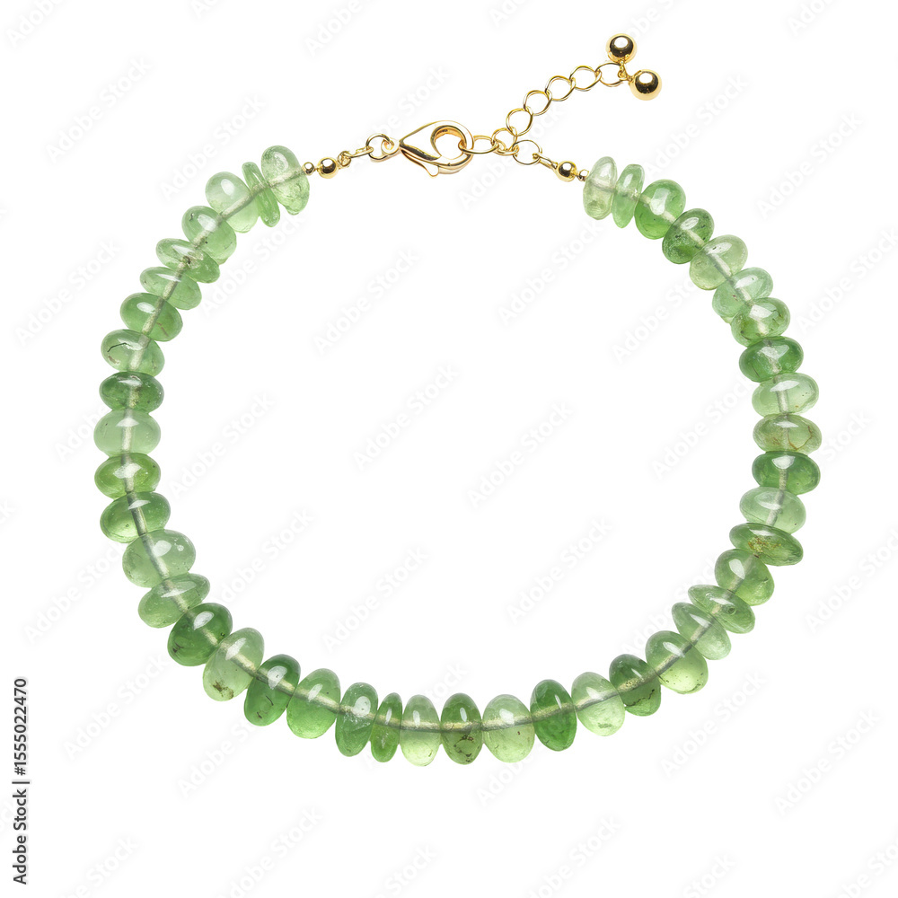 Fototapeta premium Elegant green gemstone bracelet displayed on a white background, showcasing its intricate design