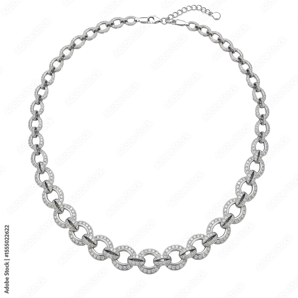 Elegant silver chain necklace displayed against a plain background, highlighting its intricate design Elegant silver chain necklace displayed against a plain background, highlighting its intricate design