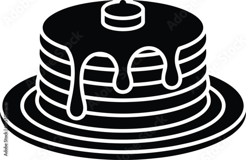 Monochrome Stack of Pancakes with Syrup and Butter A Simple Icon Representing Breakfast Food and Deliciousness in a Clean Minimalist Design Suitable for Various Applications