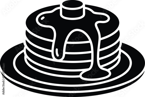 Monochrome Stack of Pancakes with Syrup and Butter A Simple Icon Representing Breakfast Food and Deliciousness in a Clean Minimalist Design Suitable for Various Applications