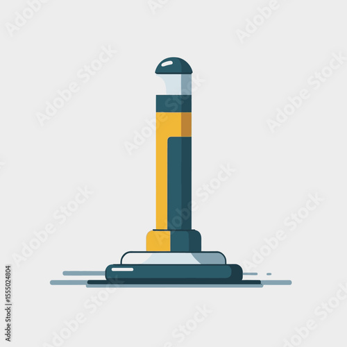 A yellowblue parking bollard with horizontal stripes on a gray background stylized