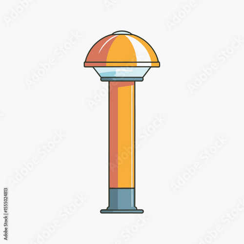 A yellow orange and blue cartoonstyle bollard light fixture with a rounded top