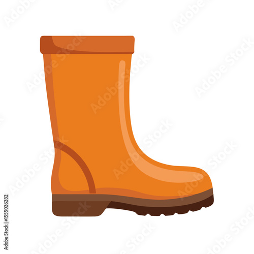 Flat Design Orange Rubber Wellington Boot Vector Graphic Isolated on White