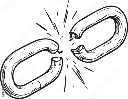 Hand Drawn Illustration of a Broken Chain Link Symbolizing Weakness Failure or Disconnection on a White Background