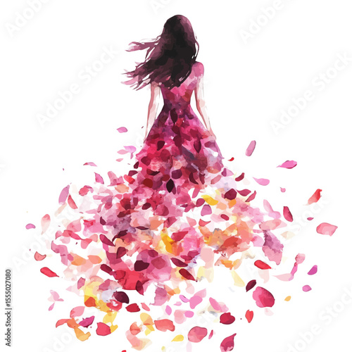 Woman Floral Dress Petals, watercolor vector, isolated on a white background.
