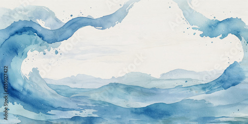 Abstract blue and white water ocean wave and curved line background. Blue wave with liquid fluid ocean texture. Ocean wave banner background.