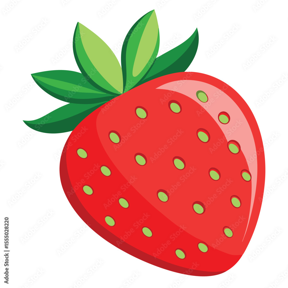 Stylized strawberry illustration with green leaves isolated on white background for design projects Stylized strawberry illustration with green leaves isolated on white background for design projects
