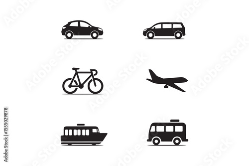Wallpaper Mural Transportation Vehicle Silhouette Vector Set Featuring Car, Bus, Bike, Boat, Van, and Plane Torontodigital.ca
