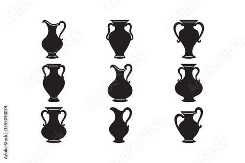Vase Silhouette Set Ancient Pottery Icon Collection