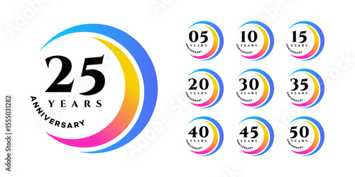 Colorful Anniversary Logos 5, 10, 15, 20, 25, 30, 35, 40, 45, 50 Years