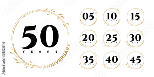 Elegant Golden Anniversary Logos 5, 10, 15, 20, 25, 30, 35, 40, 45, 50 Years