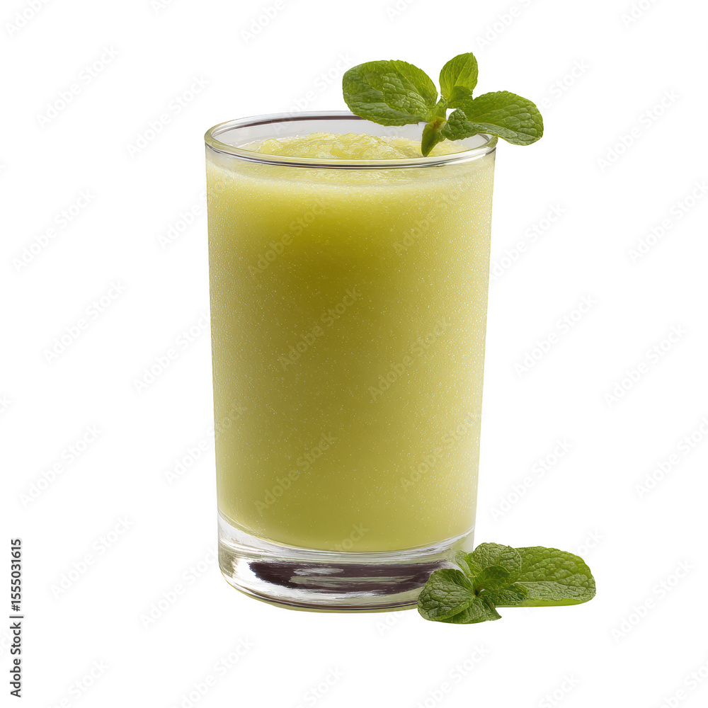 Fototapeta premium Refreshing Green Smoothie with Mint Isolated on White
