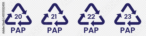 Paper recycling code icon set. recycling codes 20, 21, 22, 23. pap recycling symbols. plastic, recycle, symbol, code, icon.