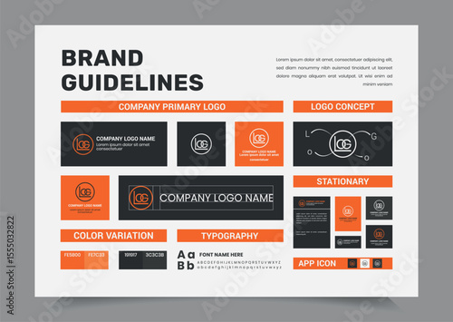 Brand Guidelines Poster Layout Set, Simple style and modern Brand Guidelines, Brand identity Template.