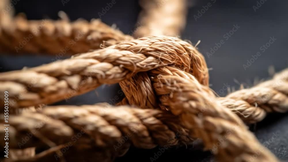 Intertwined brown rope forming a sturdy knot, representing strength and security Intertwined brown rope forming a sturdy knot, representing strength and security