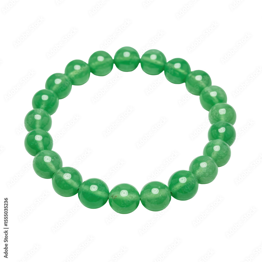 Obraz premium Elegant green jade bracelet displayed on a white background, highlighting its smooth texture and shine