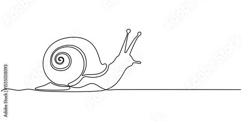 Snail continuous one line drawing isolated on white background best use for logo banner minimalism, Elegant Continuous Line Drawing of a Snail Shell Gastropods Mollusk Illustration, One single line