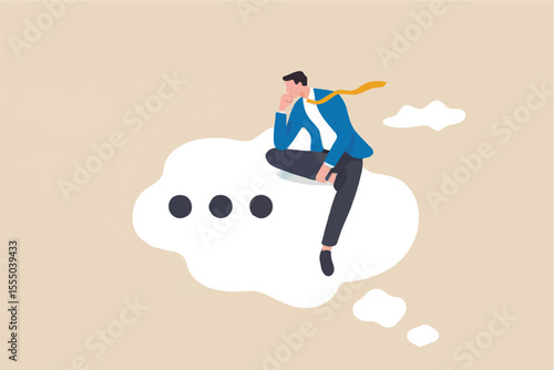 Flat cartoon vector illustration of a businessman sitting on a thought bubble isolated on transparent background