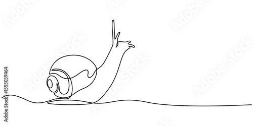 Snail continuous one line drawing isolated on white background best use for logo banner minimalism, Elegant Continuous Line Drawing of a Snail Shell Gastropods Mollusk Illustration, One single line