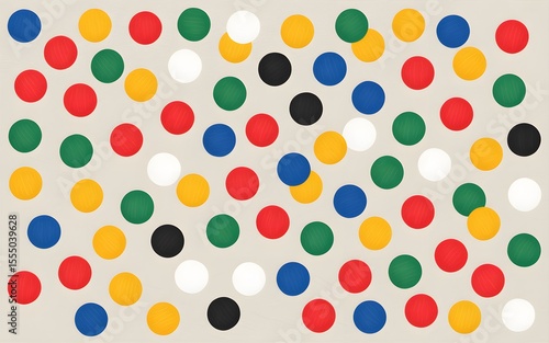 Colorful scattered polka dots pattern on a light beige background perfect for diverse graphic design applications